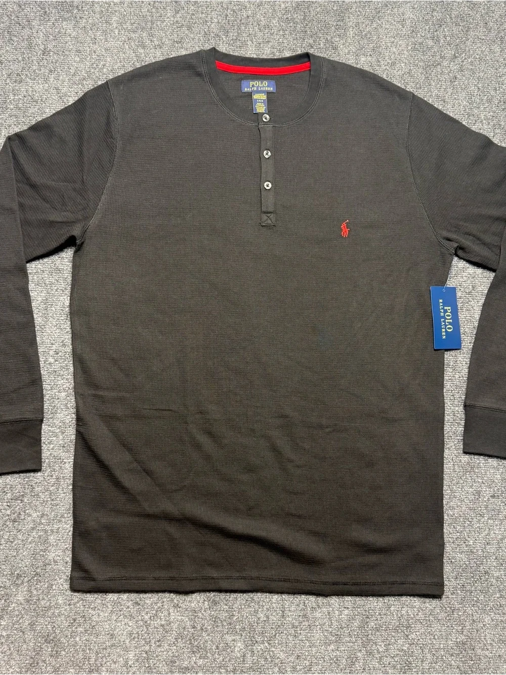 Polo by Ralph Lauren Black Long-Sleeve Henley with Red Pony Logo NWT